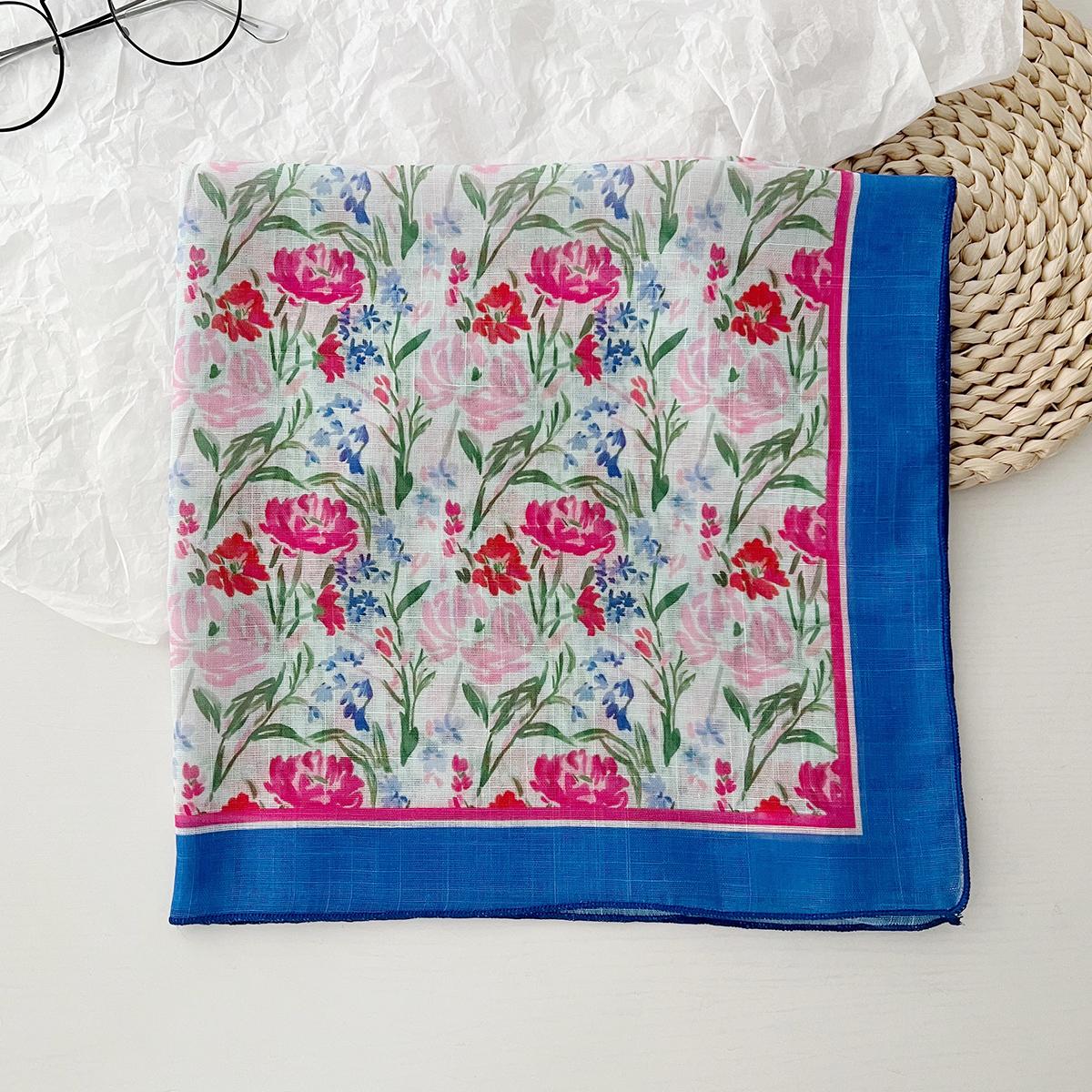 

Весенне-летний цветочный милый шелковый платок женский хлопково-льняной маленький квадратный платок пасторальный туризм Япония и Корея головной платок шарф 58-58CM