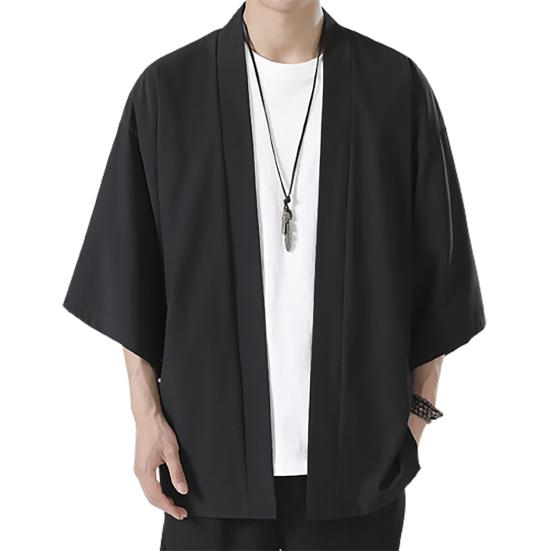 Camisa de hombre Kimono estilo japonés Color sólido disfraz de samurái ropa asiática cárdigan de tres cuartos camisa chaqueta