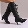 Retro Knee High Western Boots Cowboy Women's Victorian Tall Boot Cutout Kitten Heel Shoes 2024 Fall Winter Soft PU Comfy