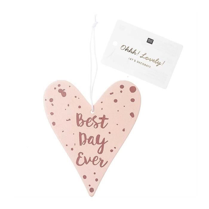 Pendentif - RICO DESIGN - Cœur en bois rose - Écriture 'Best Day Ever' - Style contemporain - Objets décoratifs