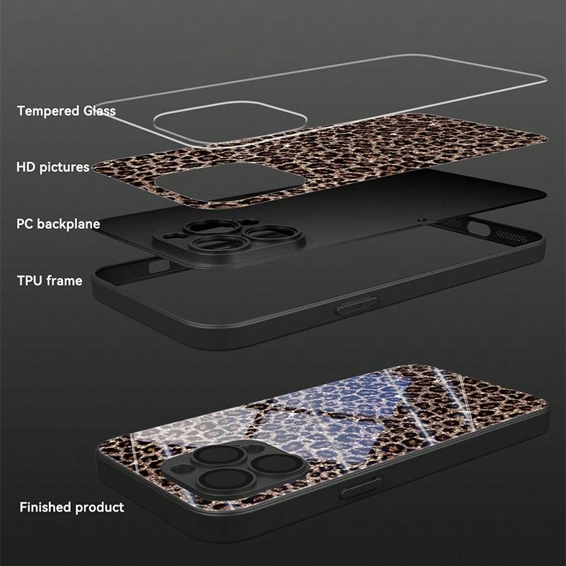 Leopard Print Pattern Tempered Glass Phone Case For iPhone 11 12 13 Pro Max 14 15 16 17 Pro 17Air 16E 7 8 Plus XR XS X Cover