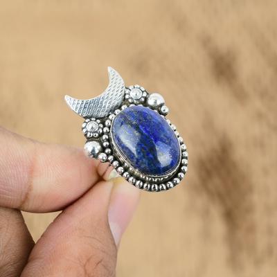 Lapislazuli Edelstein Halbmond Verlobungs Versprechensring Schmuck 925 Silber
