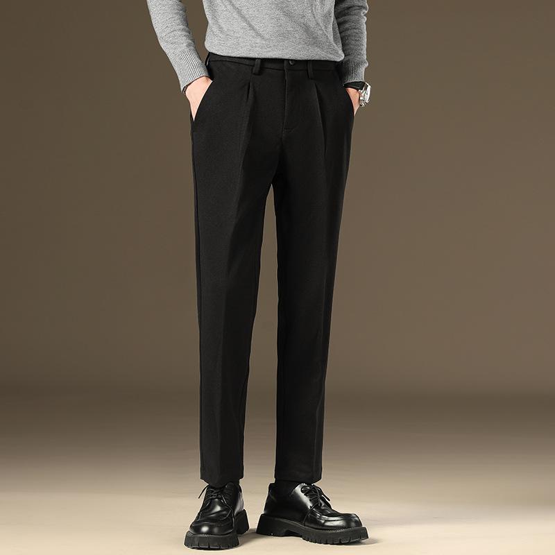 Light luxury winter woolen trousers men's casual pants men's slim straight trousers British elastic casual trousers nine points