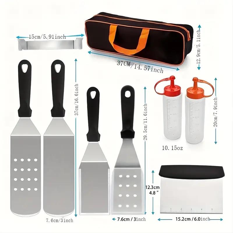 

Grill Accessories 8-piece Set, Heavy Stainless Steel Metal Scraper, Suitable For Iron Cast-iron Flat Top Teppanyaki Hibachi Hamb серебряный