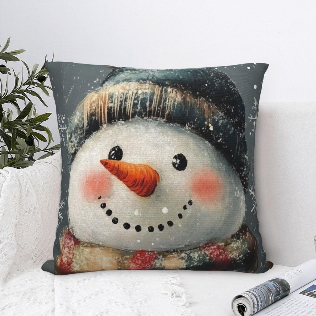 Christmas Snowman Pillowcase Doublesided Printing Polyester Cushion Cover Decoration Throw Pillow Case Cover Home Zipper X