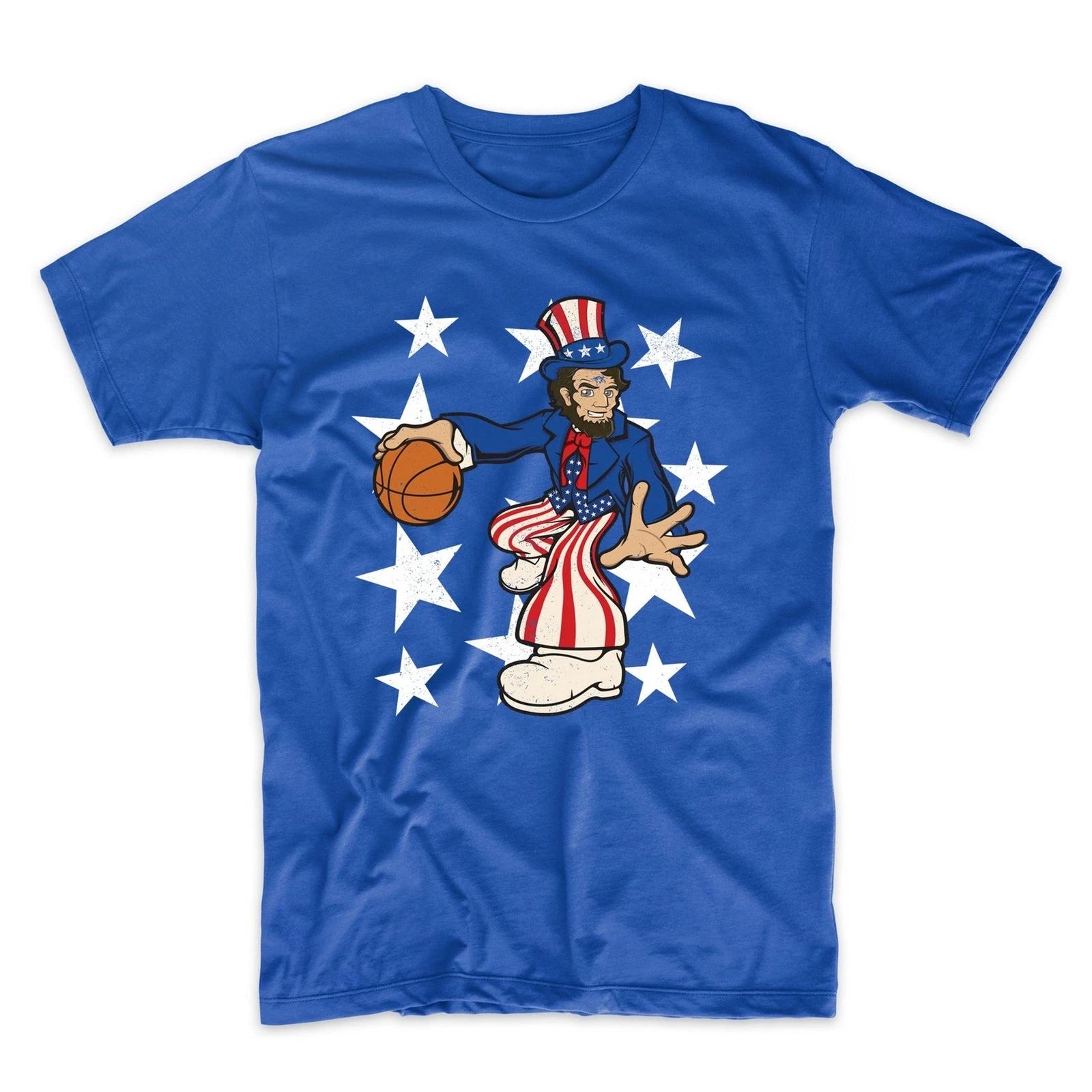 Abraham Lincoln Playing Basketball Funny 4th of July Blue T-Shirt S