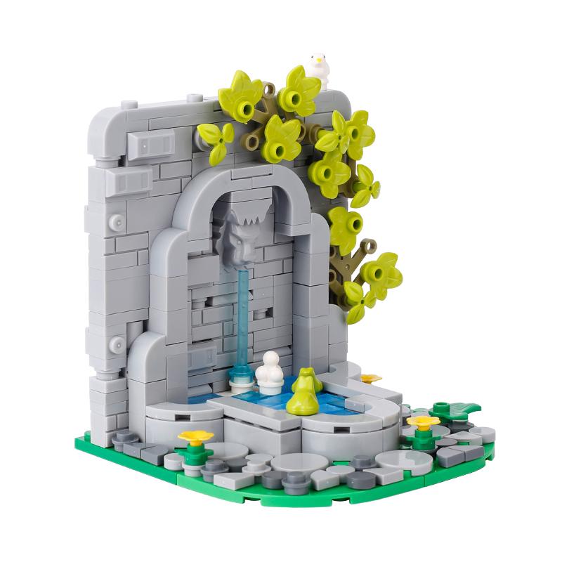 MOC Set de Briques de Construction Château Panneau d'Affichage Tente Catapultes Médiévales Fontaine puits Tas de Fourrage Jouet en Brique Assemblé