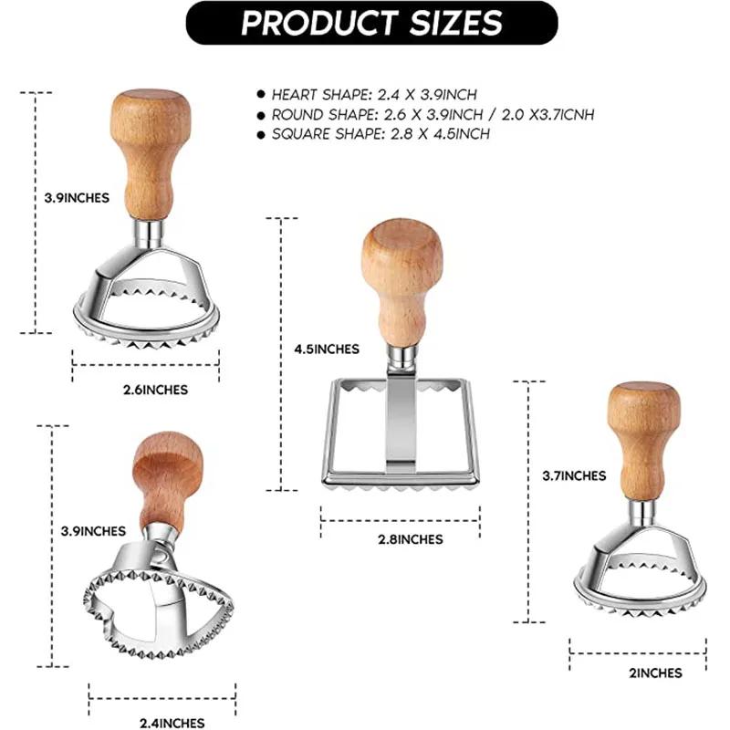 4/5Pcs Ravioli Stamp Maker Cutter Roller Wheel Set Cookie Mold with Wooden Handle Fluted Edge Pasta Press Kitchen Tools