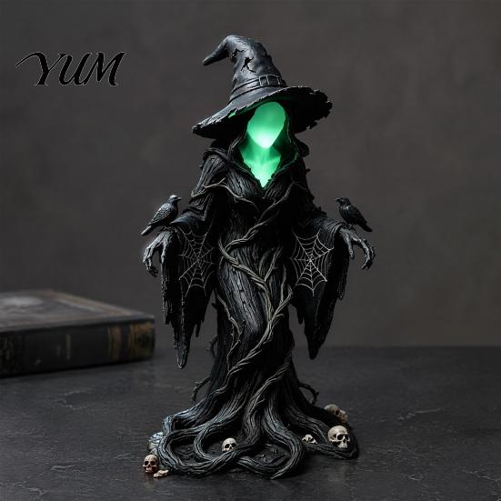 Luminous Faceless Witch Figurine Statue, Glow-in-The-Dark Ornament, Resin Desktop Mantel Display for Halloween Table Centerpiece Indoor Outdoor Decor