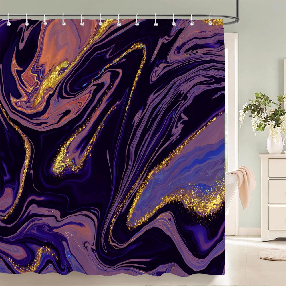 Abstract Marble Pattern Shower Curta Waterproof Fabric Bath Curta For Bathroom Bathtub Large Wide Bathing Cover With Hook