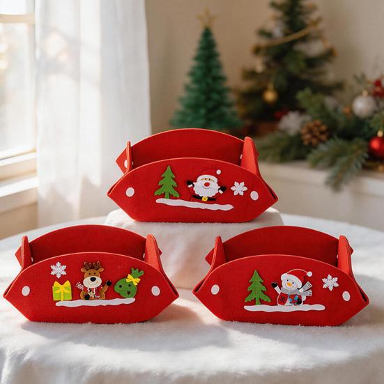 Christmas Foldable Candy Holder Tray, Non Woven Fabric Snacks Treats Storage Box for Holiday Party Supplies