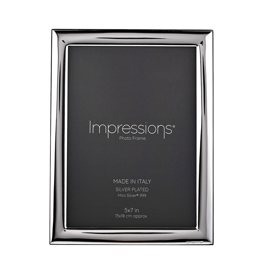 Impressions 999 Silver Narrow Smooth Photo Frame 5 x 7 Wood Back Made In Italy