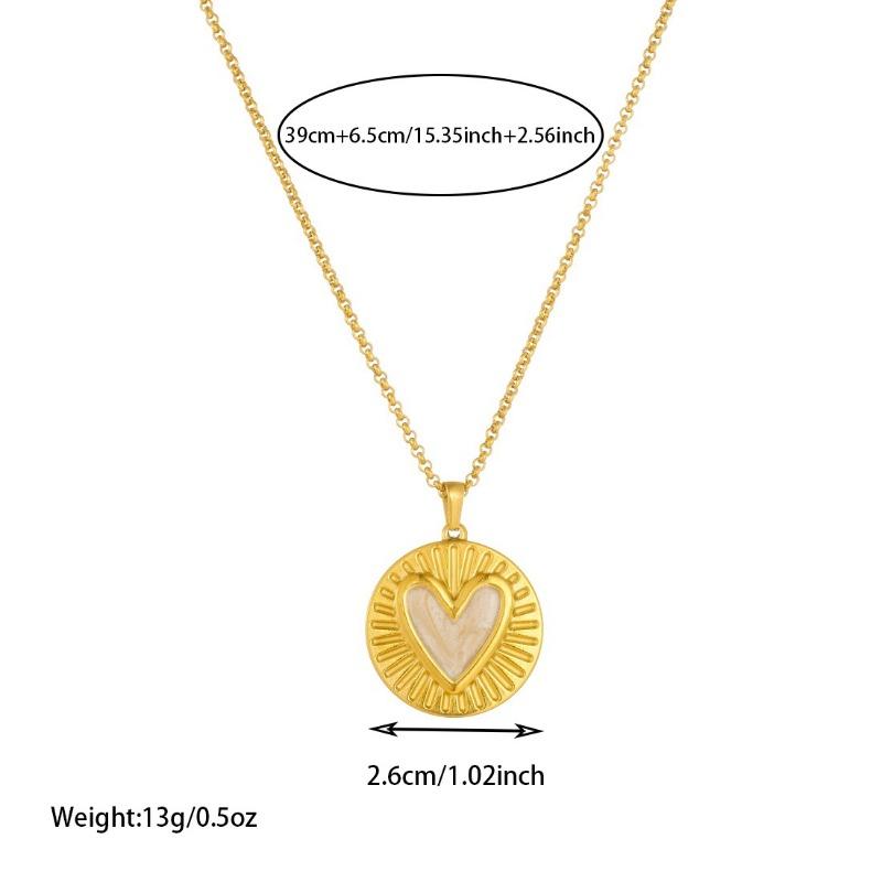 18K Gold Plated Heart Shell Pendant Necklace, Dainty Sunburst Round Charm Box Chain Necklace for Women, Trendy Jewelry