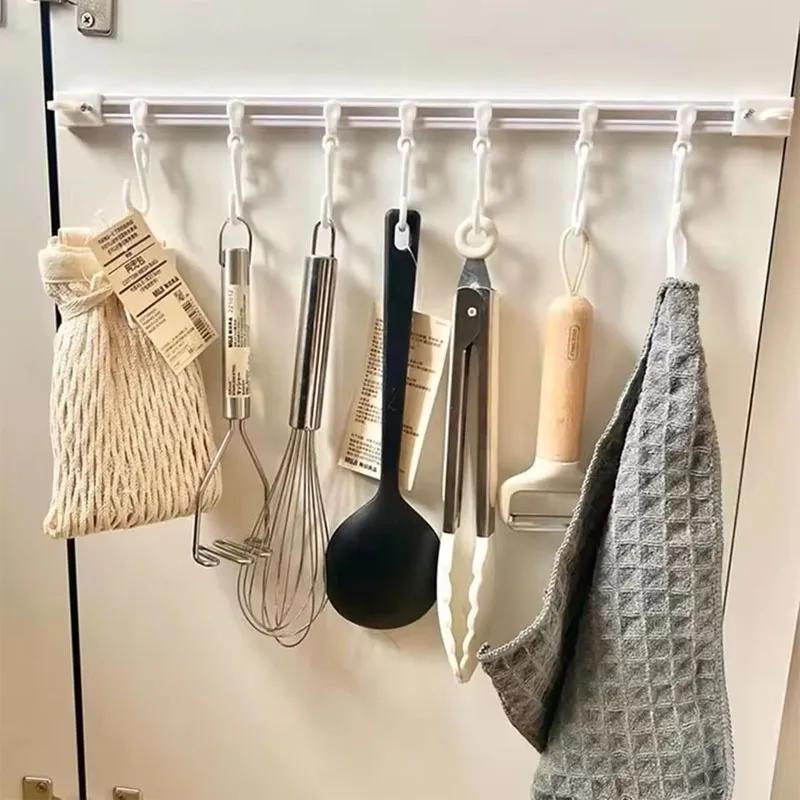 High Quality Door Rear Hook Home Sliding Rail No-Drill Kitchen Bathroom Storage Artifact Multifunctional Movable Hanging Rack