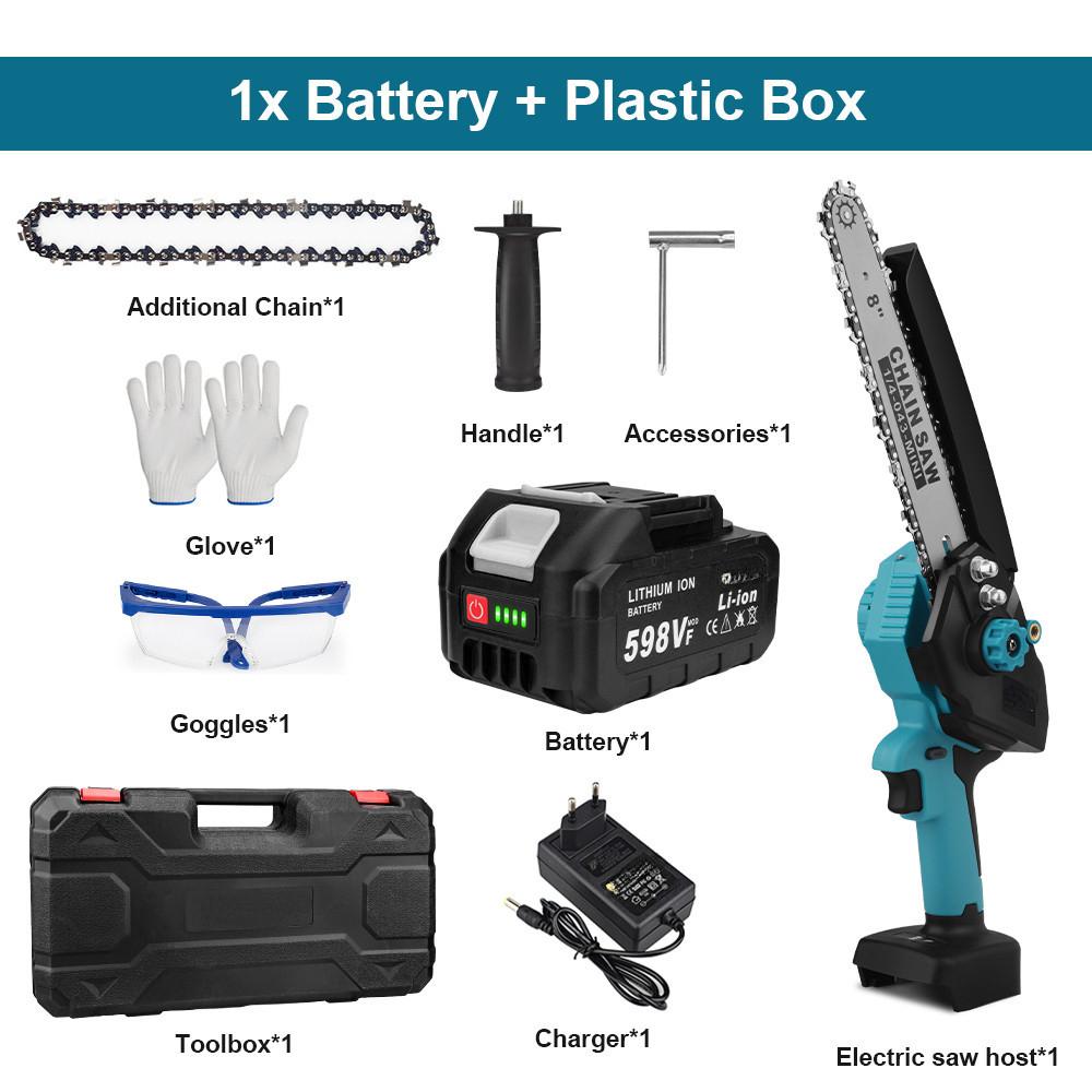 1500W-1999W 8 Inch Brushless Electric Chain Saw with Oil Can Cordless Handheld Pruning Chainsaw Portable Woodworking Cutting Power Tools
