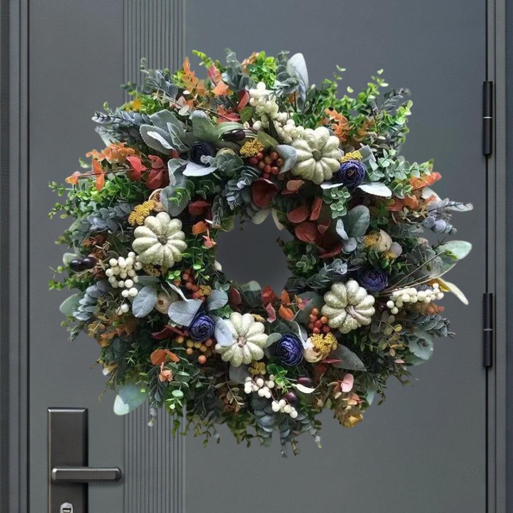 White Pumpkin And Buttercup Fall Wreath White Pumpkin Eucalyptus Leaves Outdoor Wreath Rustic Decor Sign for Thanksgiving