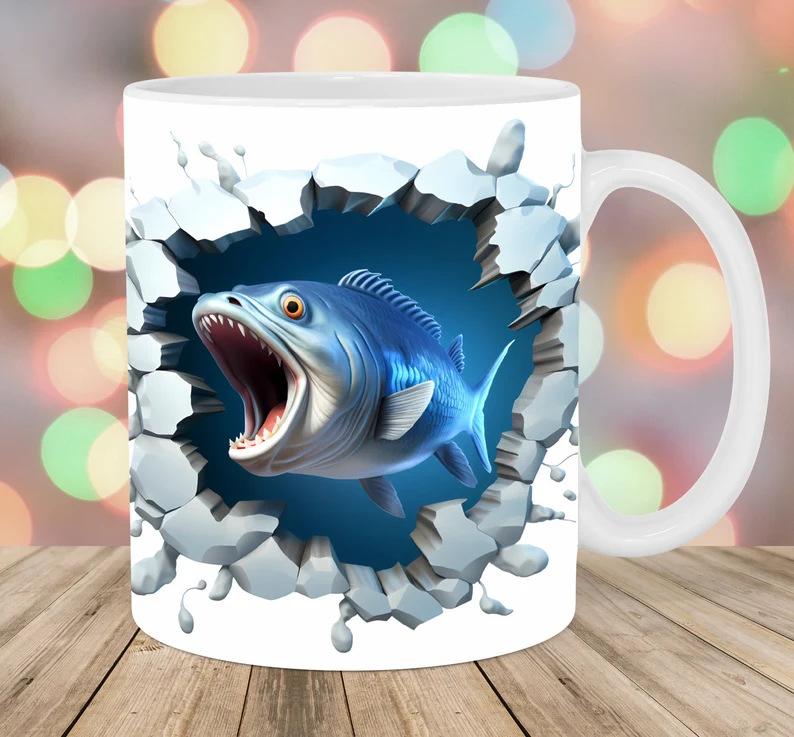 3D Father'S Day Gift Dad Ceramic Coffee Mug Father Goldfish Water Cup Fishing Fishing