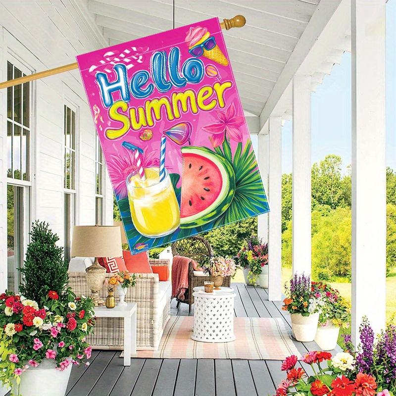 1pc Summer Dwarf Watermelon Beach Sunflower Butterfly (121) - Decorative FlagDouble-Sided Garden Flag, Yard Decoration, Outdoor Decoration, Lawn, Flag