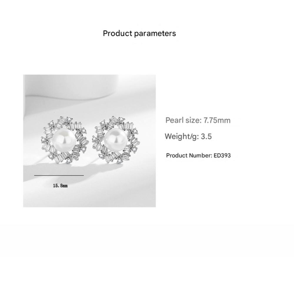 925 Sterling Silver Fashion Trend Zircon Pearl Stud Earrings Birthday Party Anniversary Gift
