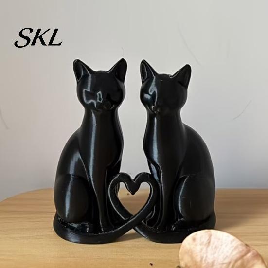 Durable PLA Cat Sculpture 3D Printed Couple Figurine, Minimalist Heart-Shaped Sculpture, Figurine Decoration Romantic Ornaments for Home Office