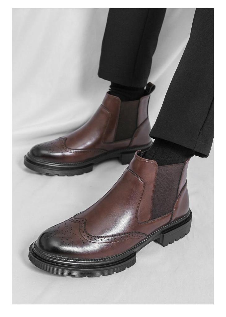 2025 Men's High-top Chelsea Leather Boots: Cross-border Fashion Slip-on Ankle & Martin Style
