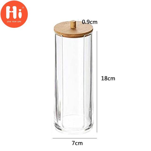 Hi Makeup Cotton Pad Organizer Storage Box for Cotton Swab Rod Cosmetic Organizer Jewelry Bathroom  Storage Container with Wood Lid