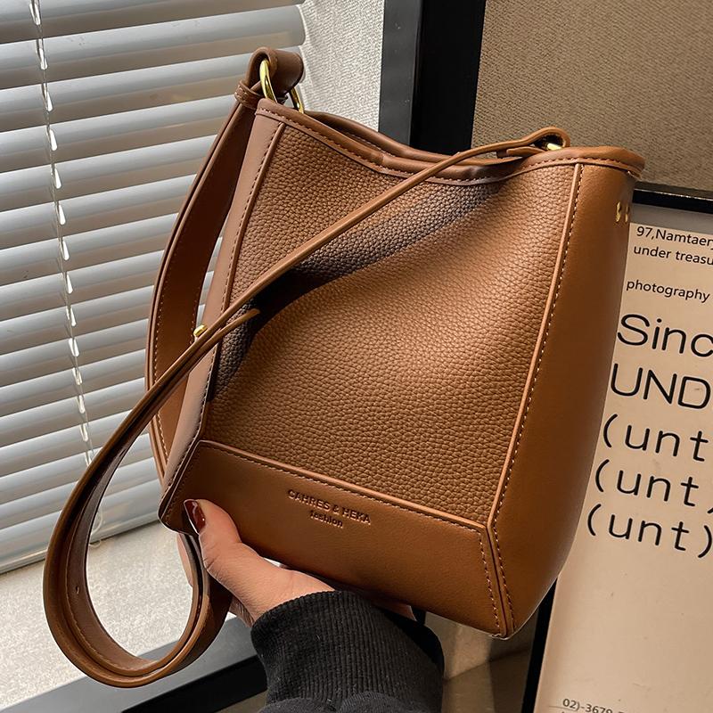 High Quality Women's Bucket Handbags Spring Summer New Texture PU Shoulder Crossbody Bags Luxury Ladies Totes Trend