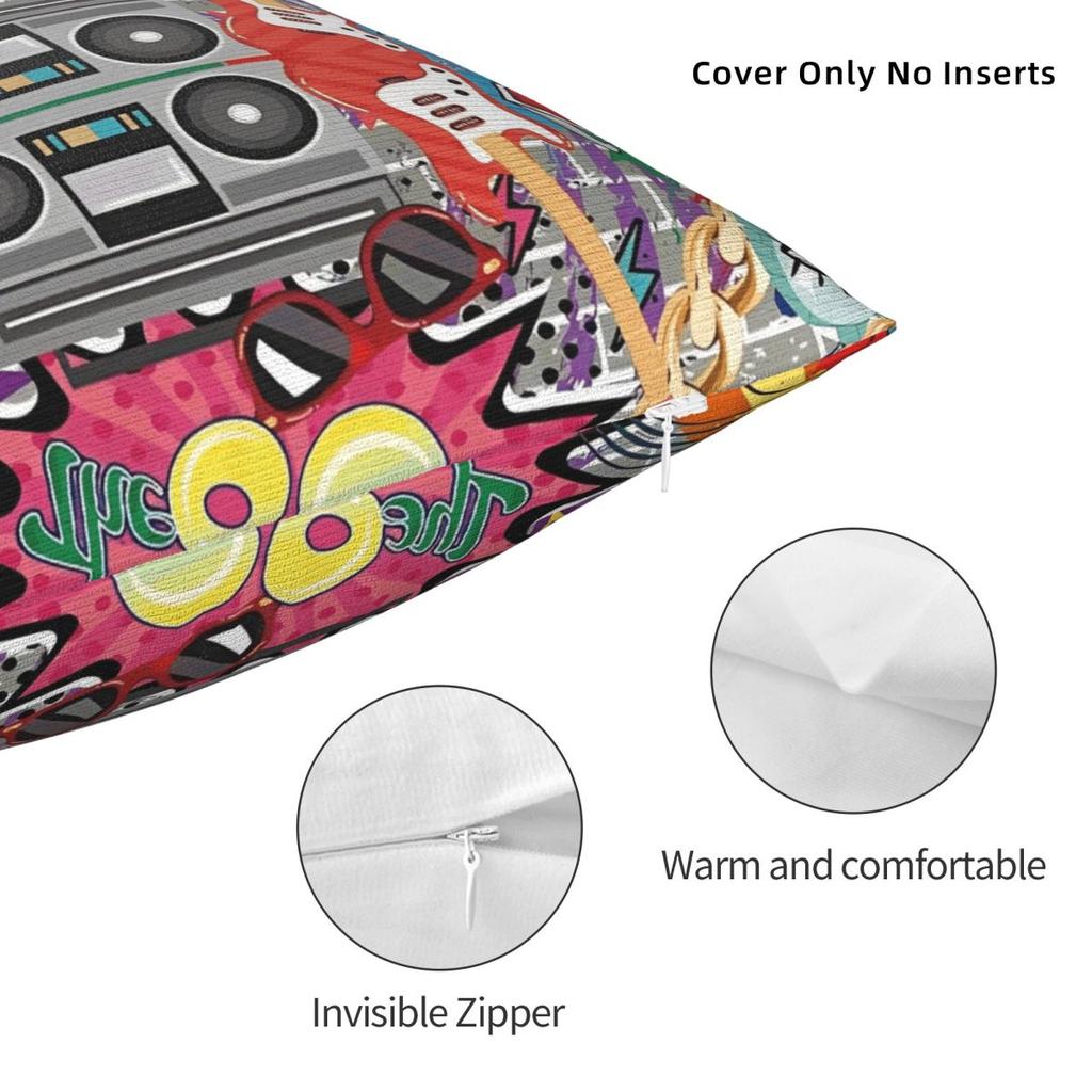 Retro 80S 90S Square Pillow Case Polyester Throw Pillow Graffiti Music Vintage Pillowcover Home Decor