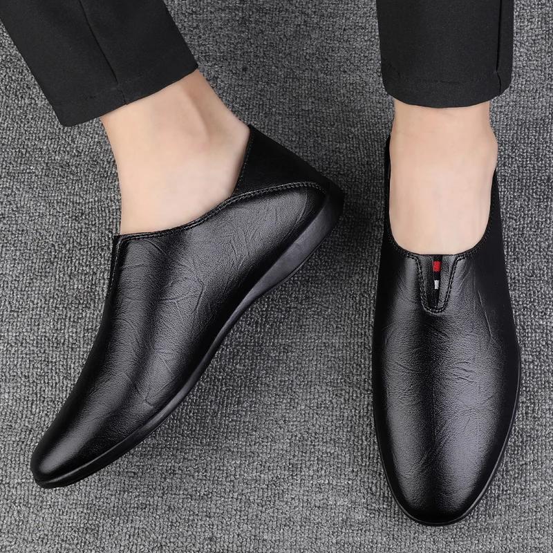 Round Toe Italian Casual Cow Leather Loafers Dress Shoes for Man Gents Genuine Leather Handmade Dress Men's Office Shoes