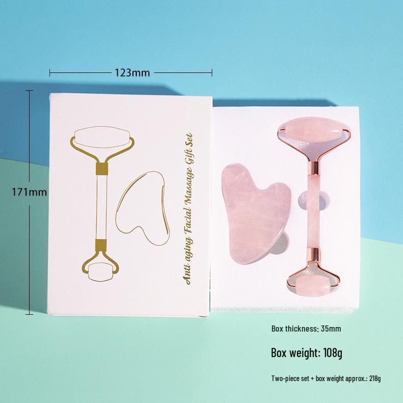 Rose Quartz Roller & Gua Sha Set with Customizable Logo - Natural Jade Face and Eye Massager