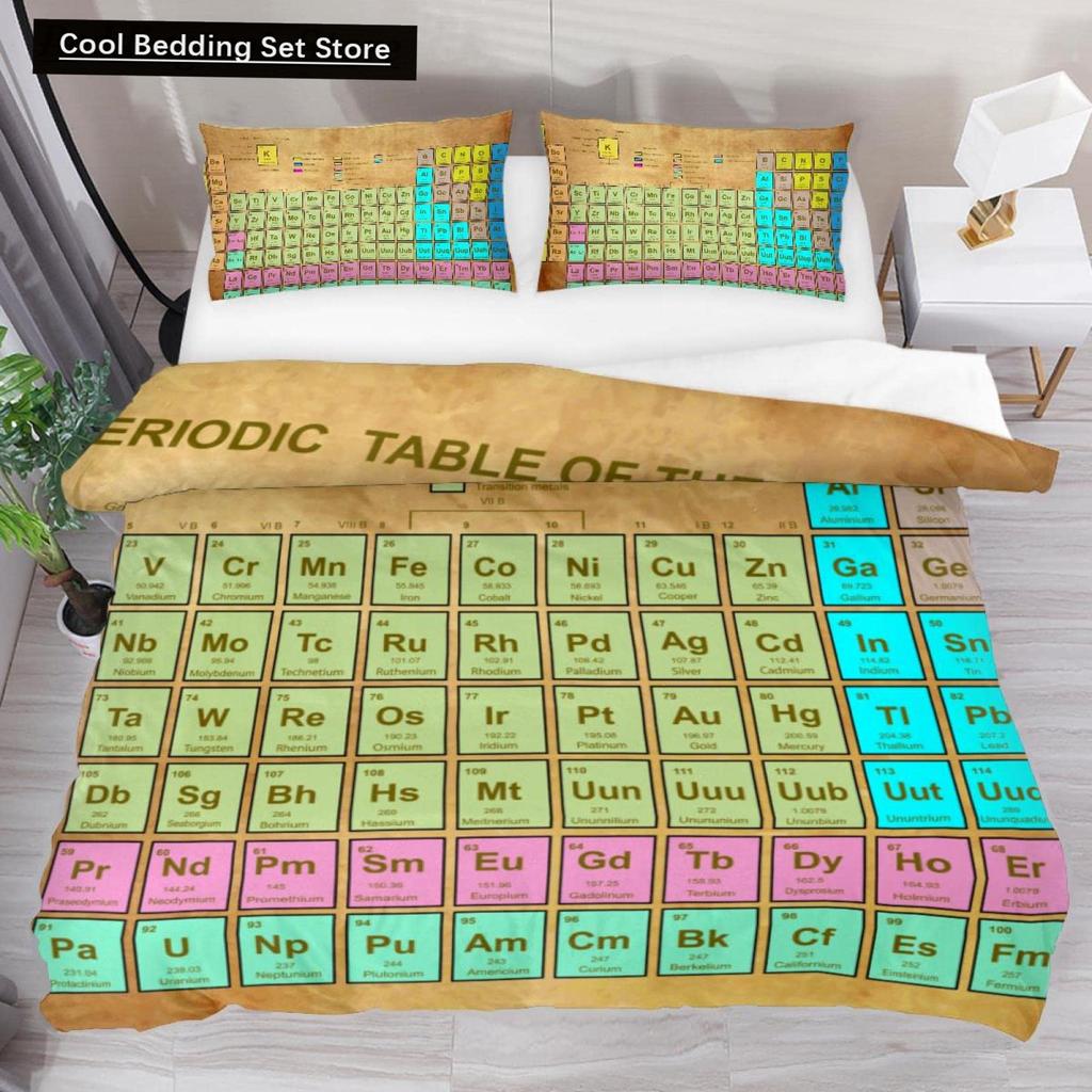 Periodensystem Königin König Bettbezug Pädagogische Wissenschaft Chemie Bettwäsche-Set für Studenten Lehrer Elementtabelle Bettdeckenbezug