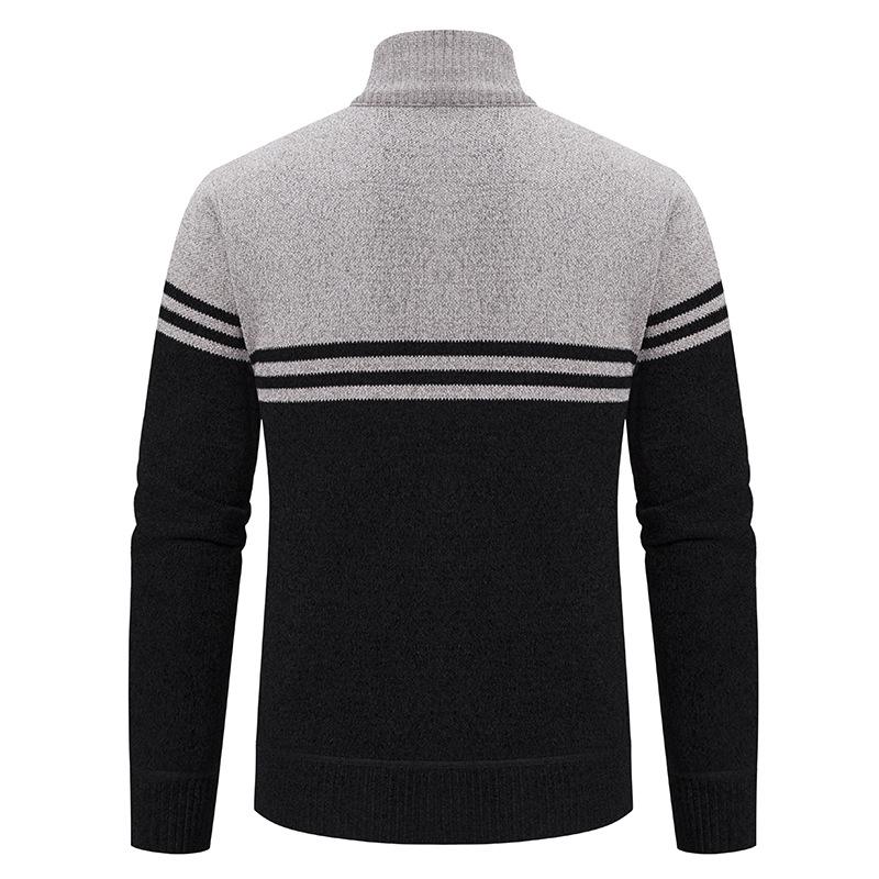 2024 Men's Fleece-Lined Color Block Cardigan Sweater for Autumn/Winter
