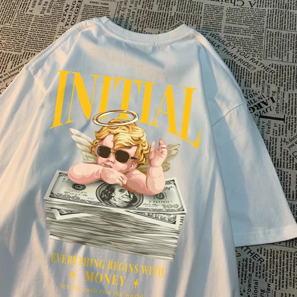 Everything Begins With Money Interesting Patterns Clothes Men Casual Breathable T-Shirts Cotton O-Neck T Shirts Hip Hop T-Shirt