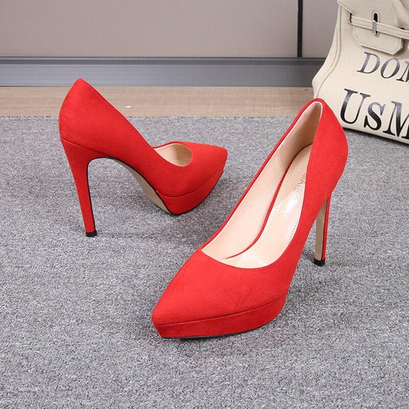 Dame stiletthæler Semsket skinn Sexy Catwalk bankett 12 cm hæl 2,5 plattform WZ