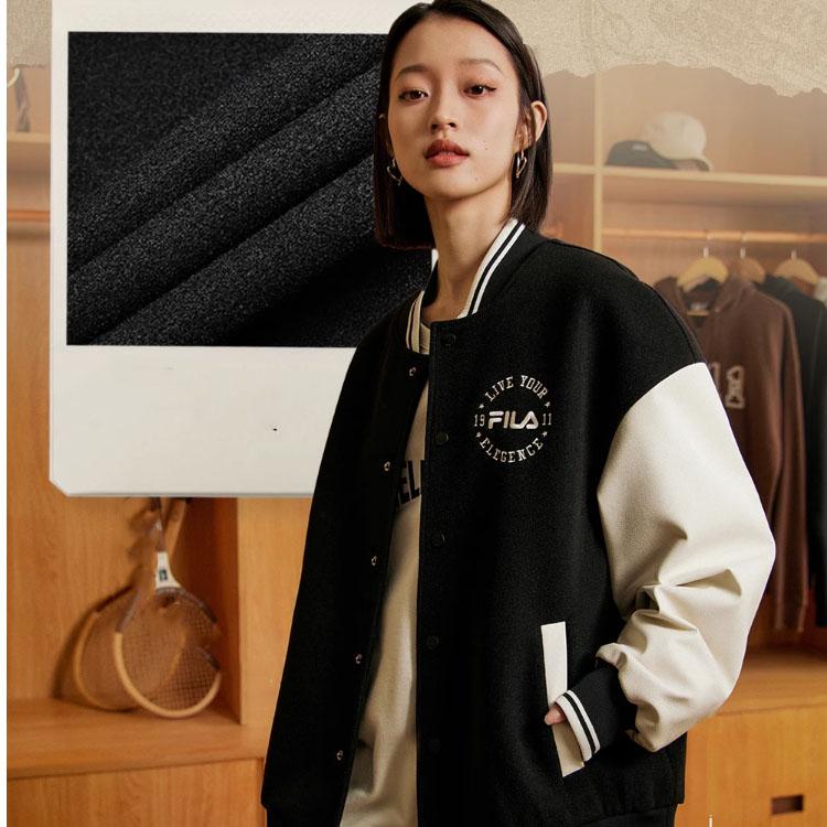 Fila 2023 Autumn New Woven Jacket Casual Loose New Snow Velvet Cotton Baseball Jacket Unisex Jackets Water-Milk-White F11U339702FIV