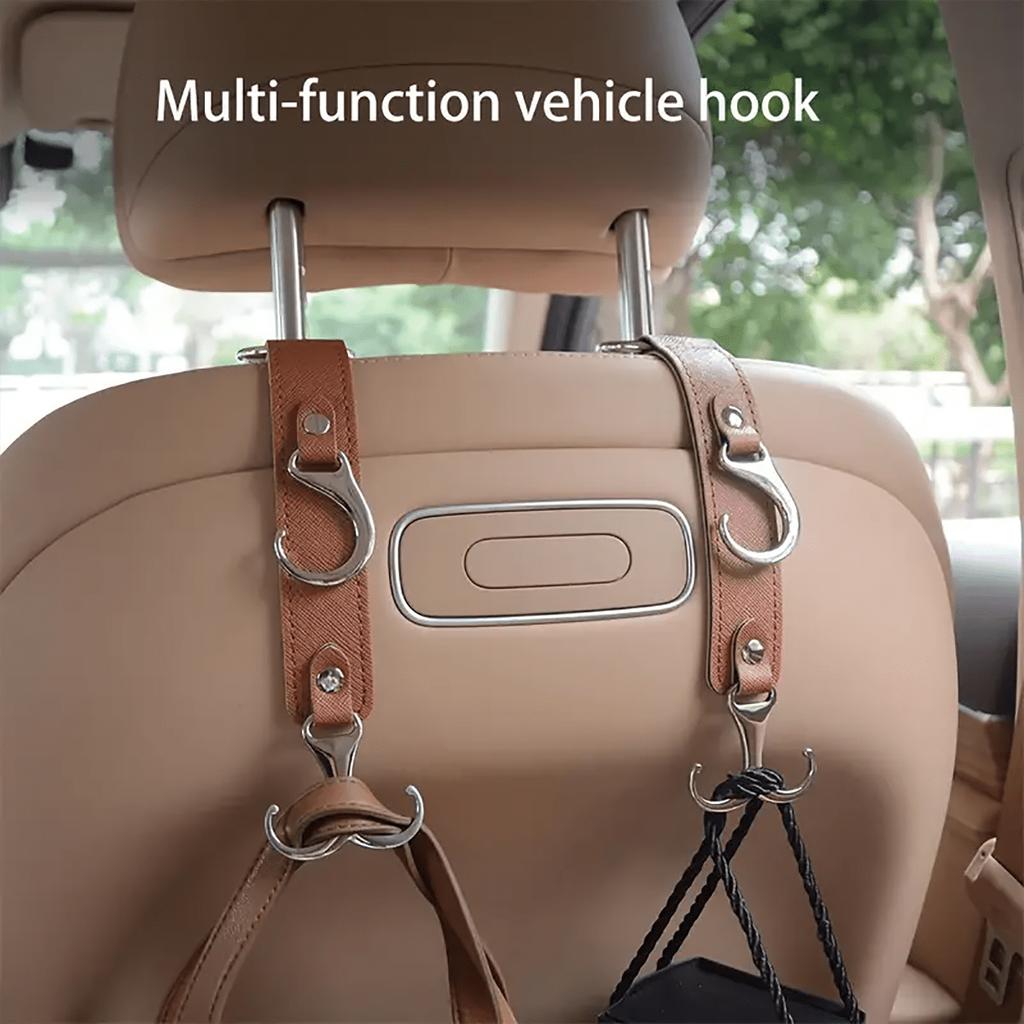 Faux Leather Car Seat Back Hooks - Perfect for Grocery Bags, Coats, Umbrellas & Handbags - Fit Vehicle Accessories