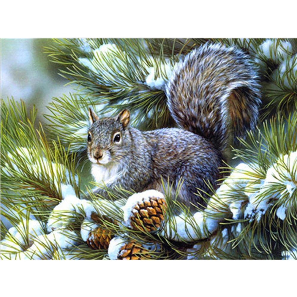 Diamond Painting Squirrel Rhinestone Kit Full Drill Square Diamond Embroidery Animal Mosaci Winter Needlework Wall Art