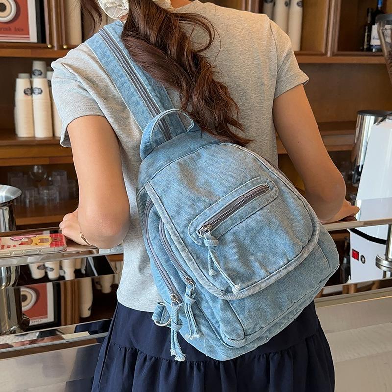 Zaino scolastico multifunzionale zaino rétro in denim nuovo alla moda da donna zaino piccolo a doppio uso borsa a tracolla flash per il tempo libero e i viaggi