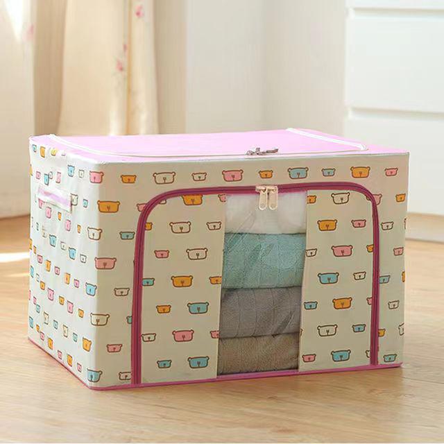Large Storage Box, Thickened Oxford Cloth, Foldable Steel Frame, Double Opening, Waterproof Fabric, Quilt Organizer