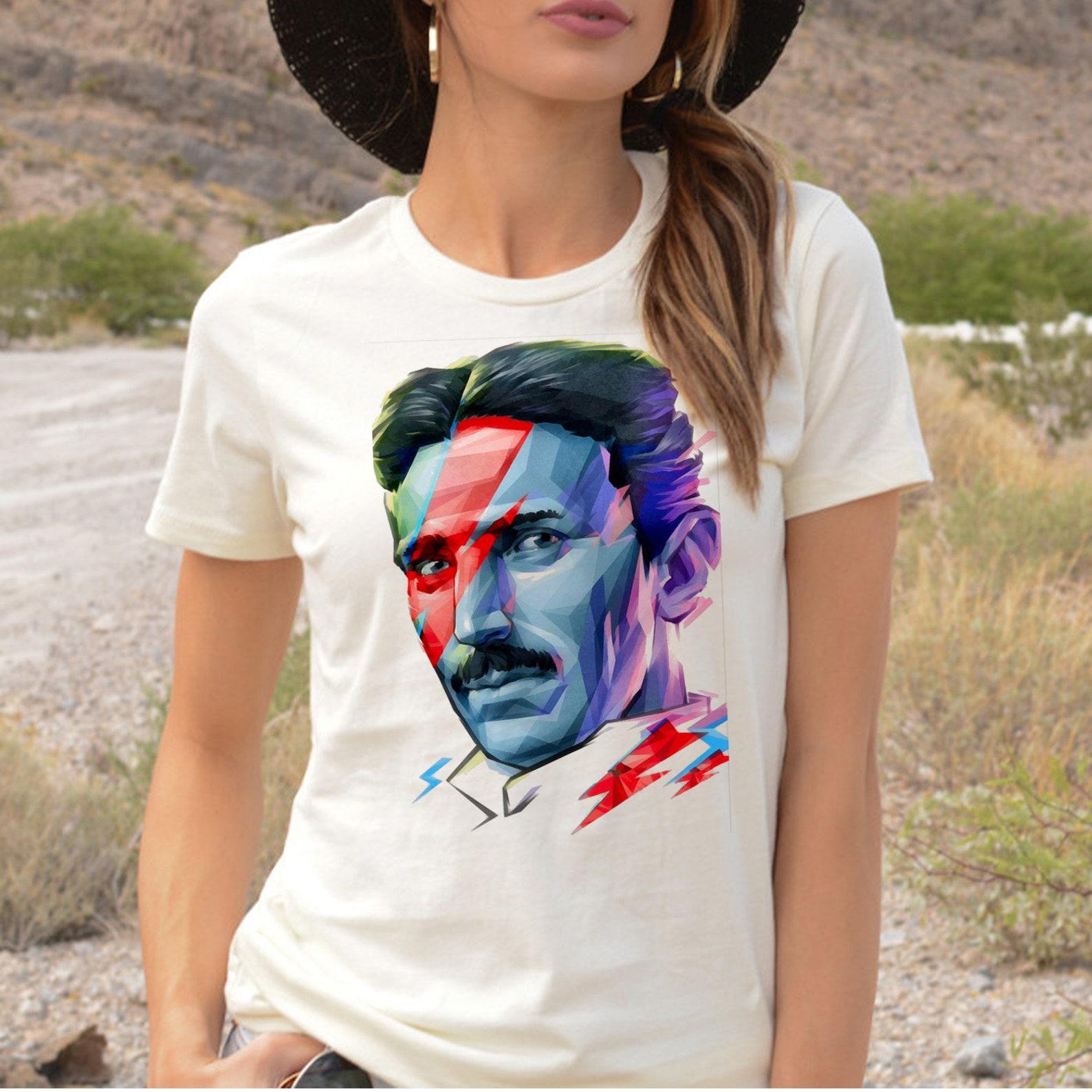 Nicola Tesla Tee Shirt, David Bowie Ziggy Stardust Inspired Nicola Tesla Flash T shirt, Free Energy Scientist T shirt, Tesla Bowie T shirt 2XL