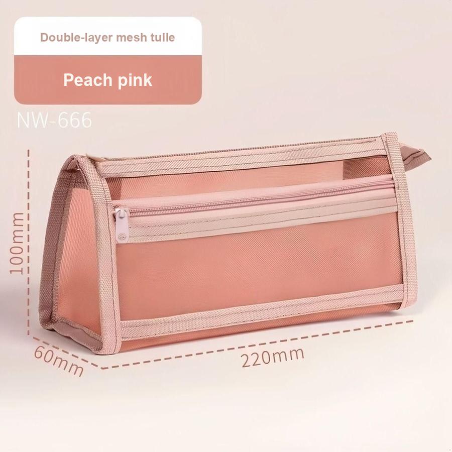 

2 pcs Double Layer Transparent Mesh Large Capacity Pen Bag Exam Special New Mesh Simple Double Layer High-Quality Aesthetic Pencil Storage Bag 220*60*100mm