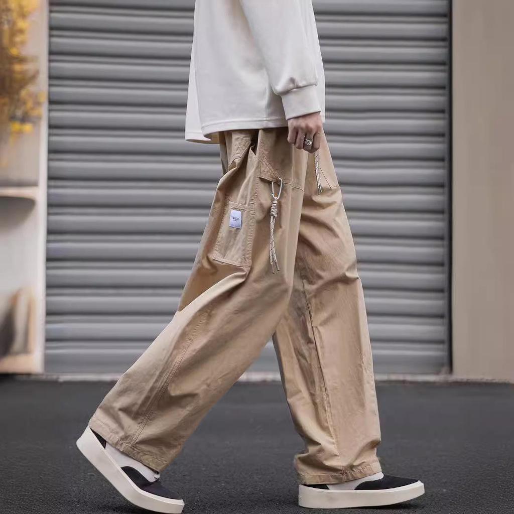 Herren Cargo-Hose im japanischen Stil: Lockere Passform, Gerades Bein, Weites Bein für Frühling & Herbst