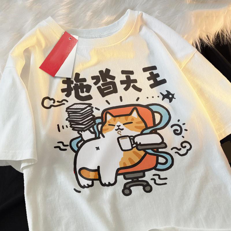 Asian Size Retro Printed Loose Short-sleeved T-shirt Pregnant Men and Woman with Summer Round N