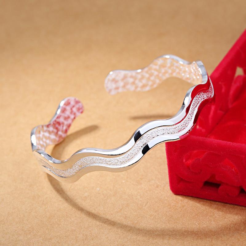 Fashion Silver Plated Bracelet Sanded Women's Bracelet Double Line Ring Love Interwoven Water Ripple Handicraft for Women