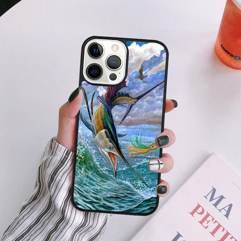 Blue Marlin Painting Phone Case For iPhone 17 Air 14 13 12 16Pro Max 15 Plus Max Cover Shell coque