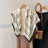 Nordic simple silk scarf long female French retro black and white striped large square scarf tied hair ins headscarf headband shawl