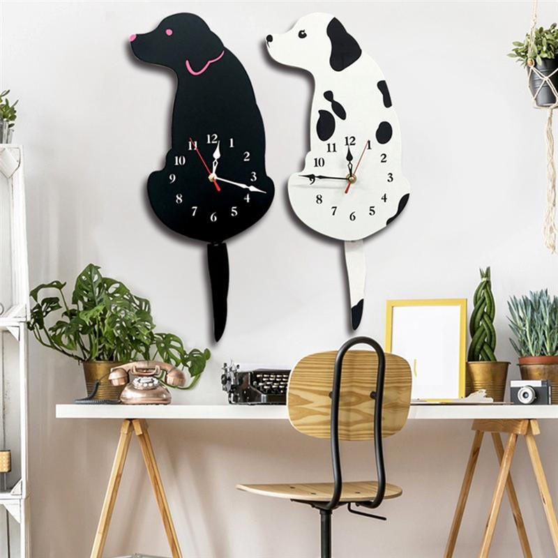 A84E-Dog Wall Clock Home Decor Clock Children's Bedroom Wall Decor Dog Wagging Tail Clock Gifts For Children Birthday