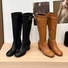 Retro belt buckle side zipper thick heel boots autumn and winter new thin fashion boots high heel but knee knight boots