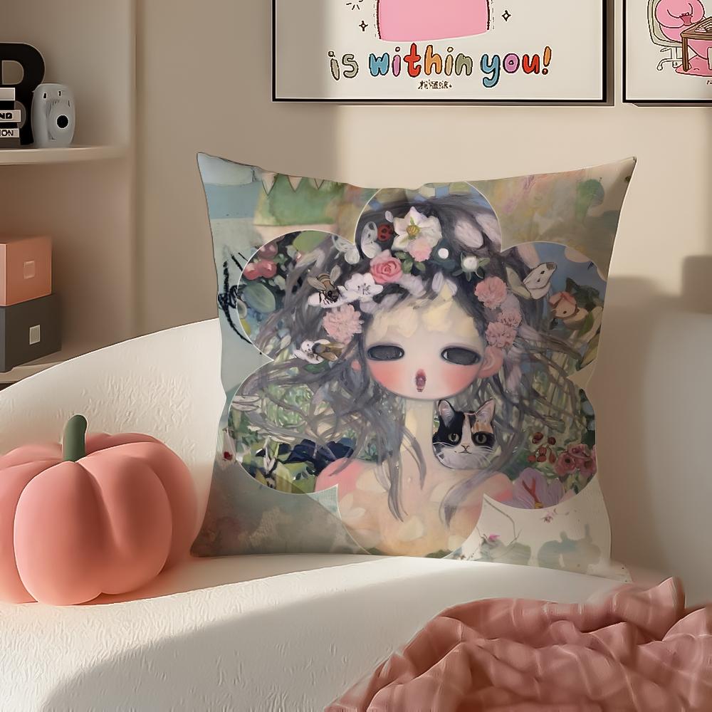Warm Cute Surreal Japanese Art AAya Takano Cushion Cover Pillowcase Short Plush Invisible Zipper Room Sofa Cushion Cover