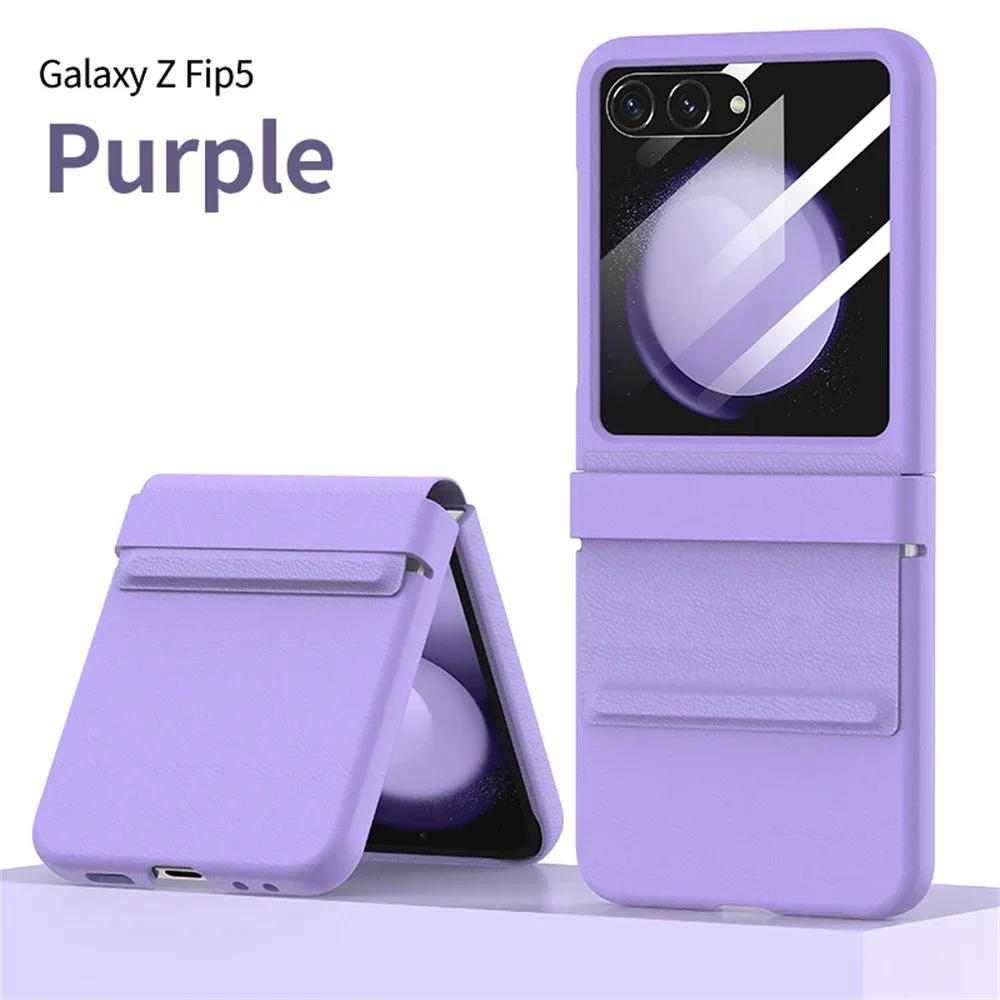 Lyxigt matt läder Färgglat gångjärn för Samsung Galaxy Z Flip 6 5 5G Fodral med spegelfilm Skyddande hopfällbar Stötsäker Fullt skydd